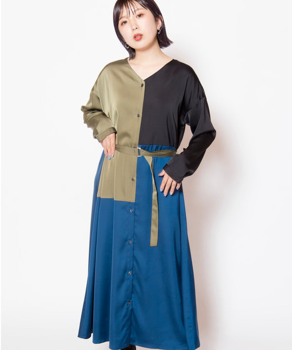 Two-Way Blocking Shirt Dress