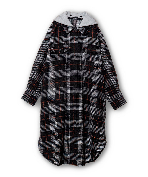 Hooded Check Shirt Coat
