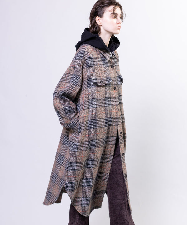 Hooded Check Shirt Coat
