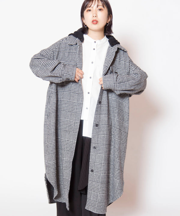 Hooded Check Shirt Coat