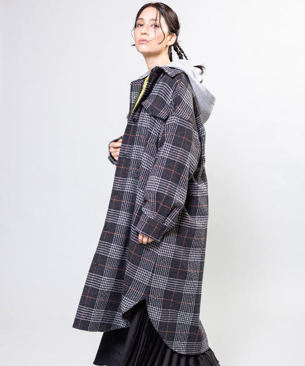 Hooded Check Shirt Coat