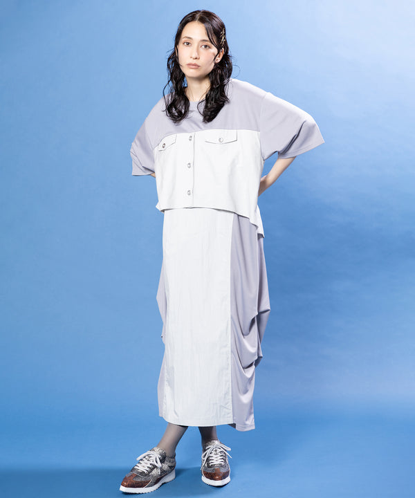 シャツ切替タックワンピース