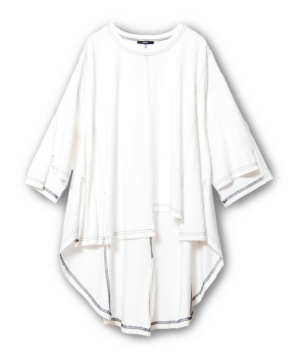 配色ステッチバックロングフレアーTシャツ