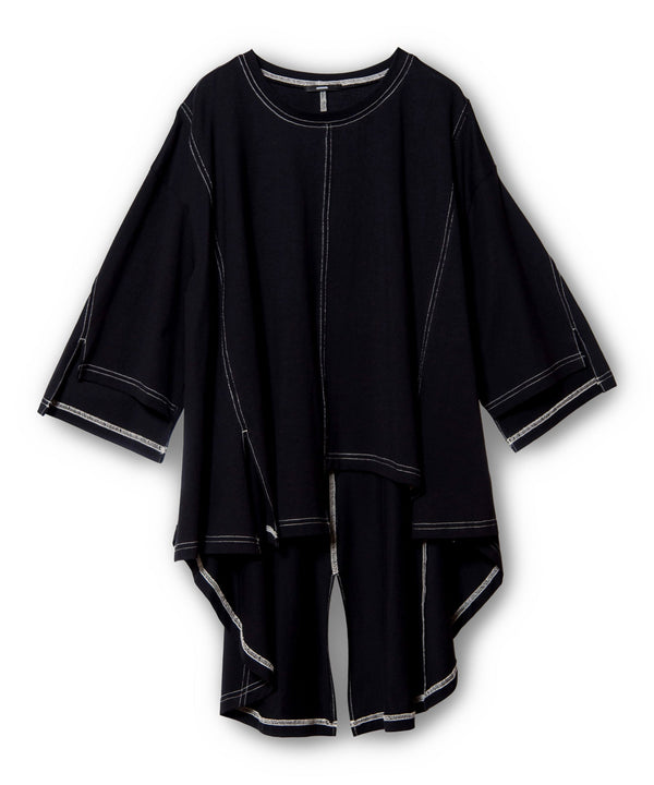 配色ステッチバックロングフレアーTシャツ