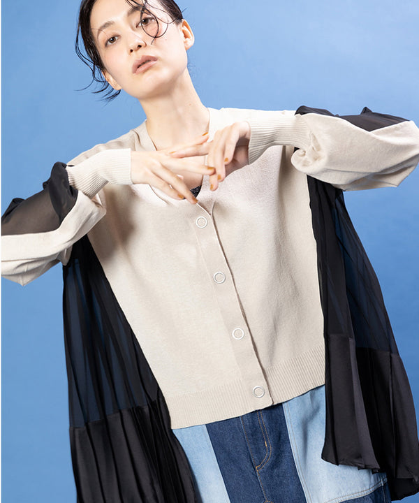 Switching Pleated Knit Cardigan