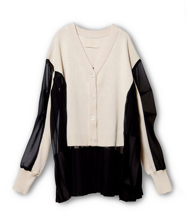 Switching Pleated Knit Cardigan