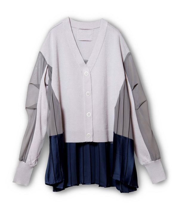 Switching Pleated Knit Cardigan