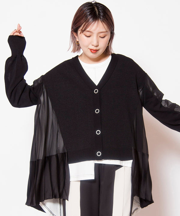 Switching Pleated Knit Cardigan