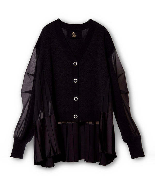 Switching Pleated Knit Cardigan