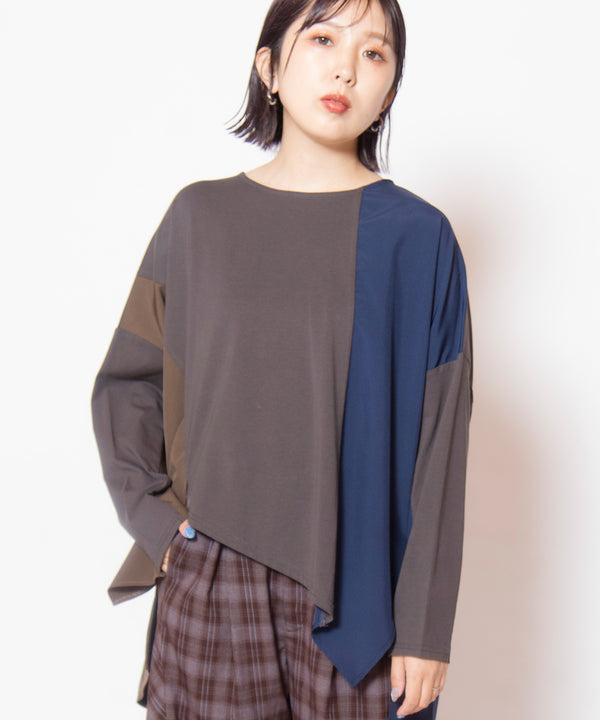 Asymmetrical Hem Panel Long-Sleeve T-Shirt