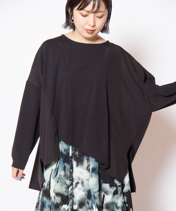 Asymmetrical Hem Panel Long-Sleeve T-Shirt