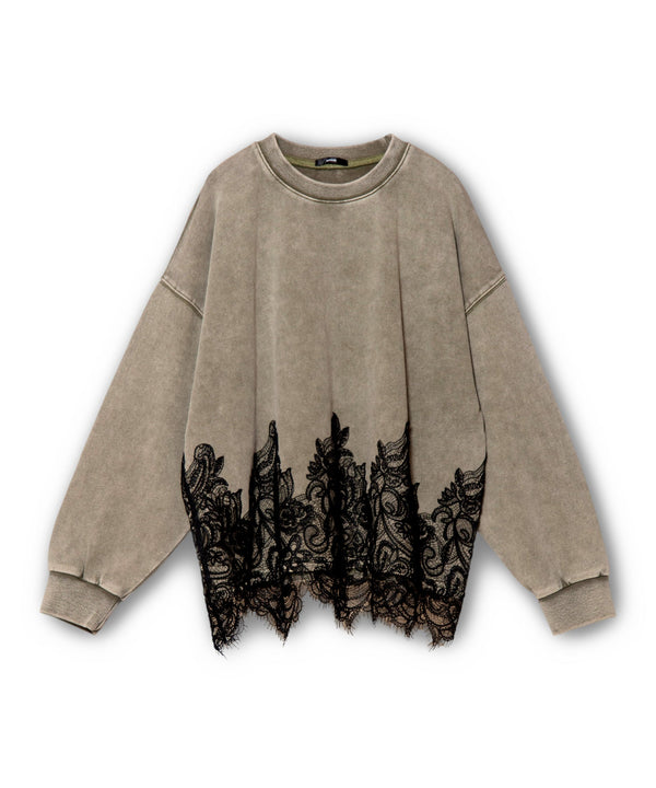 Fleece Lace Hem Pullover