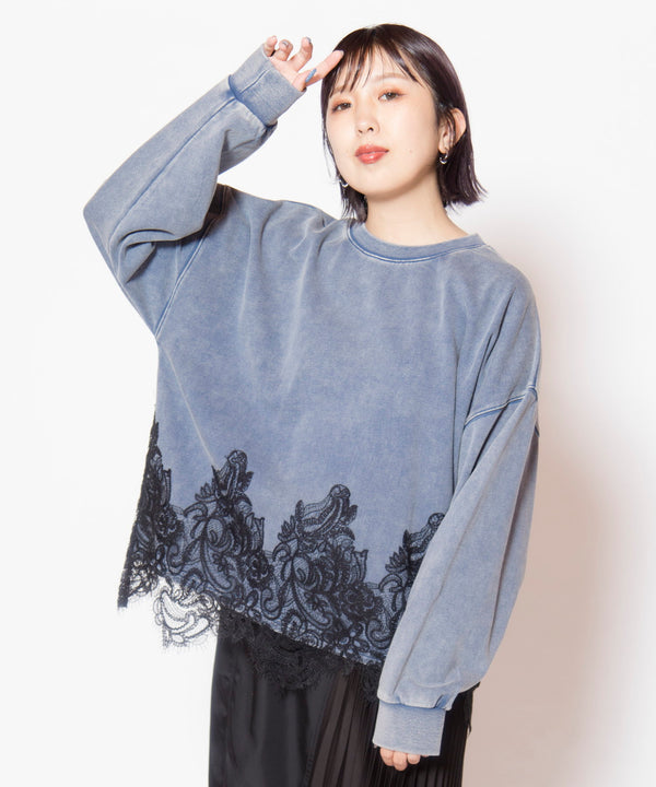 Fleece Lace Hem Pullover