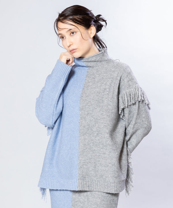 Two-tone fringe knit pullover