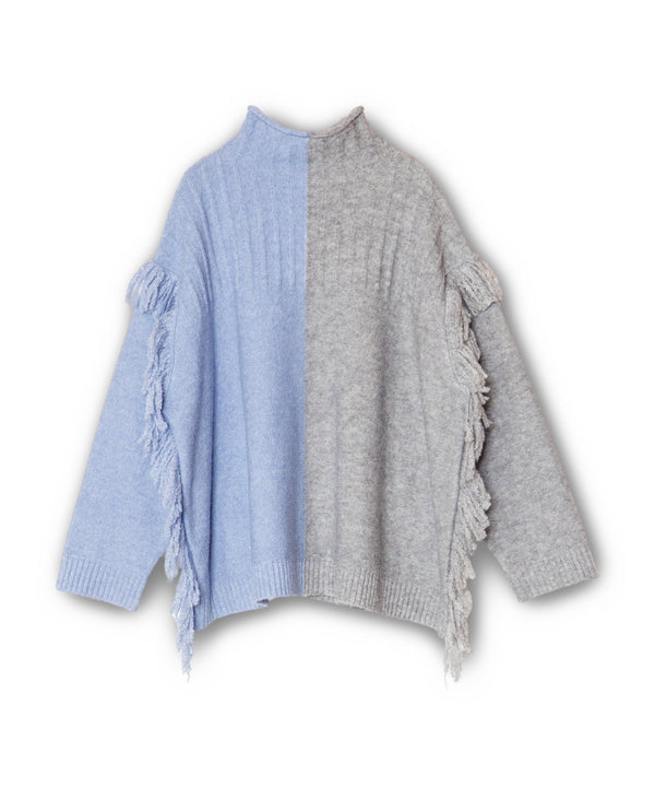 Two-tone fringe knit pullover