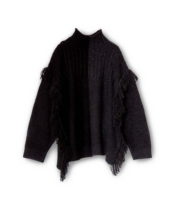 Two-tone fringe knit pullover