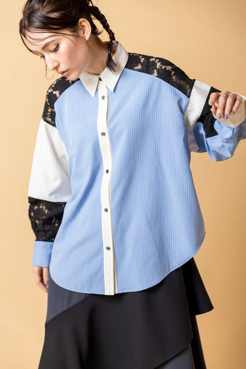 レース切替シャツブラウス