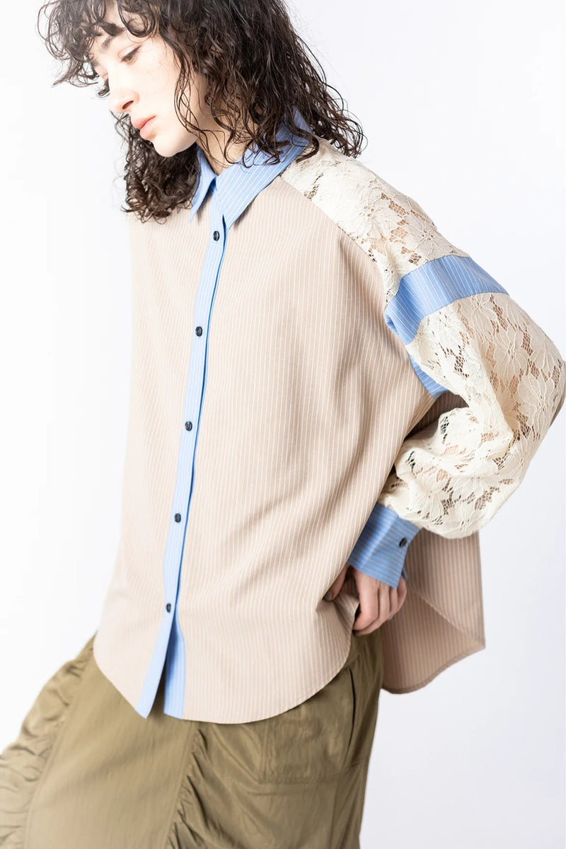 レース切替シャツブラウス
