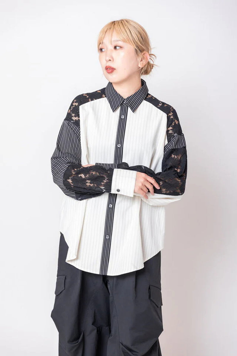 レース切替シャツブラウス