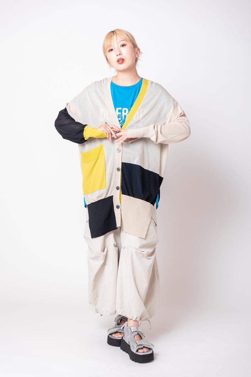 カラーブロックニットカーディガン