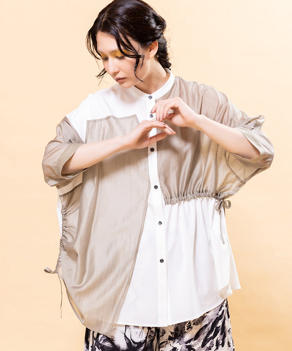 Drawstring Switching Blouse