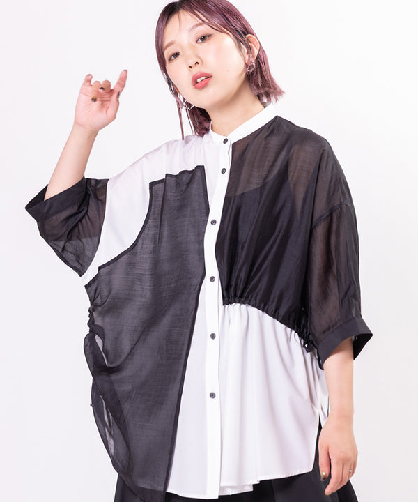 Drawstring Switching Blouse