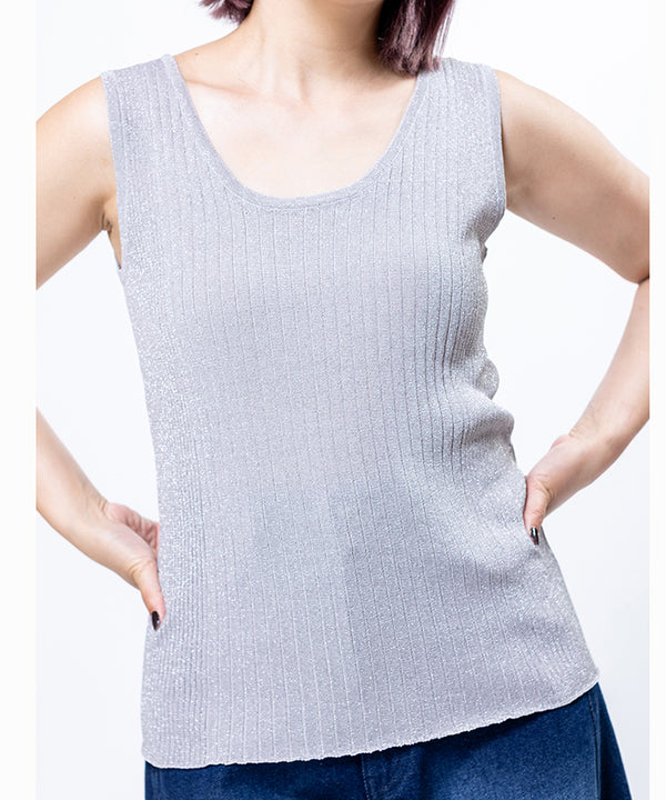 Lame Ribbed Knit Tank Top