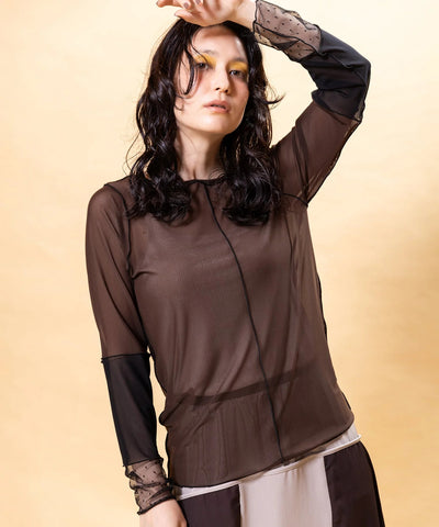 ドットメッシュ切替メロー長袖Tシャツ