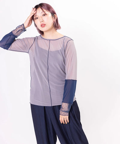 ドットメッシュ切替メロー長袖Tシャツ