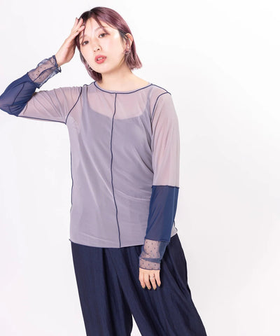ドットメッシュ切替メロー長袖Tシャツ