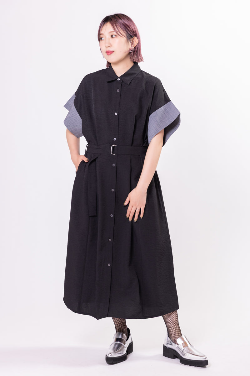 配色スリーブシャツワンピース